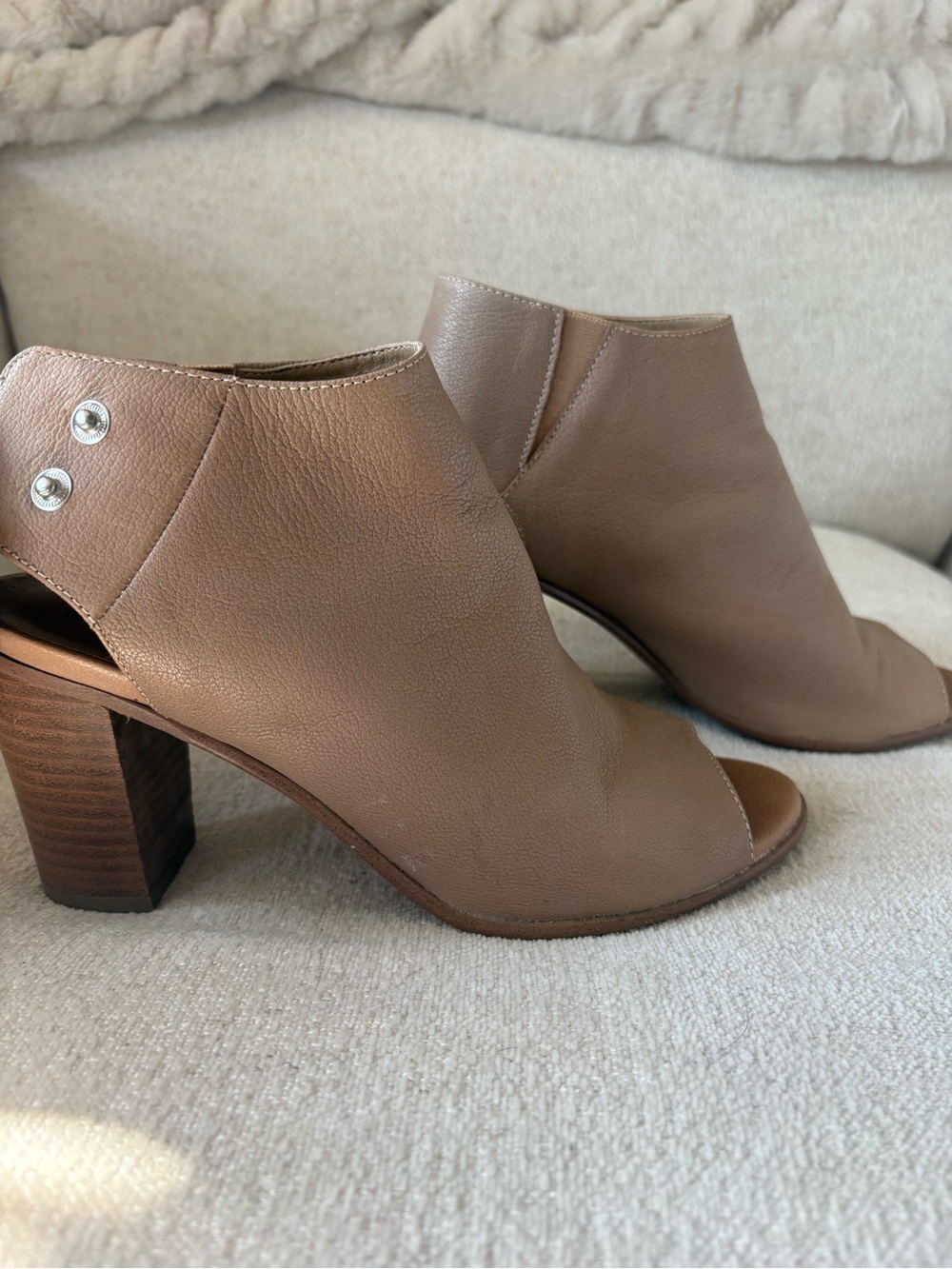 Steve Madden Taupe Open-Toe Stacked Heel Ankle Booties